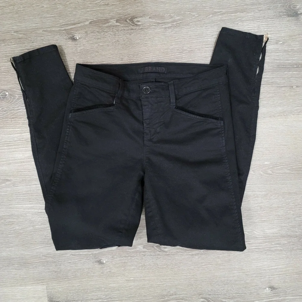 J Brand 27 Black Denim Jodhpur Skinny Jeans Ankle Zip Knee Patch‎ Equestrian